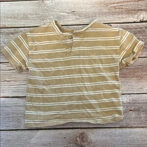 Tan and White Striped Short Sleeve Tee Relaxed Fit